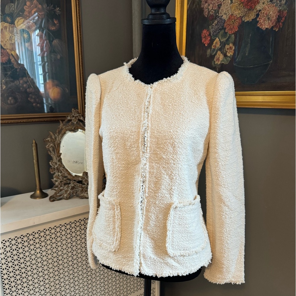 Rebecca Taylor Cream Tweed Classic cardigan Blazer Coco Style size 4